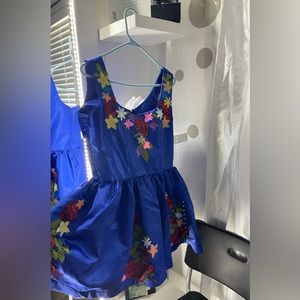 Navy blue dress with hand work flowers